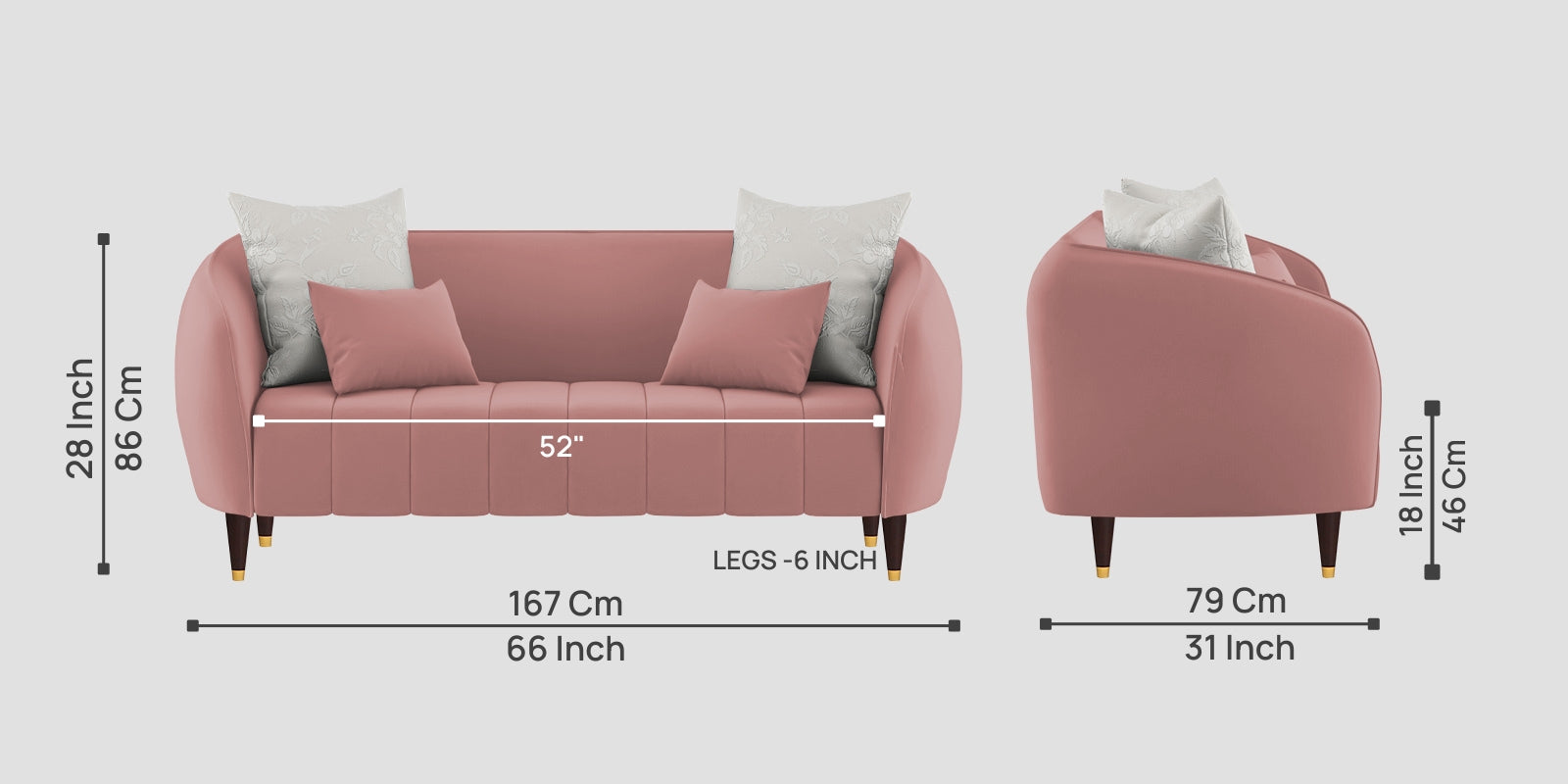 Hairo Velvet 2 Seater Sofa In Blush Pink Colour - Febonic Living