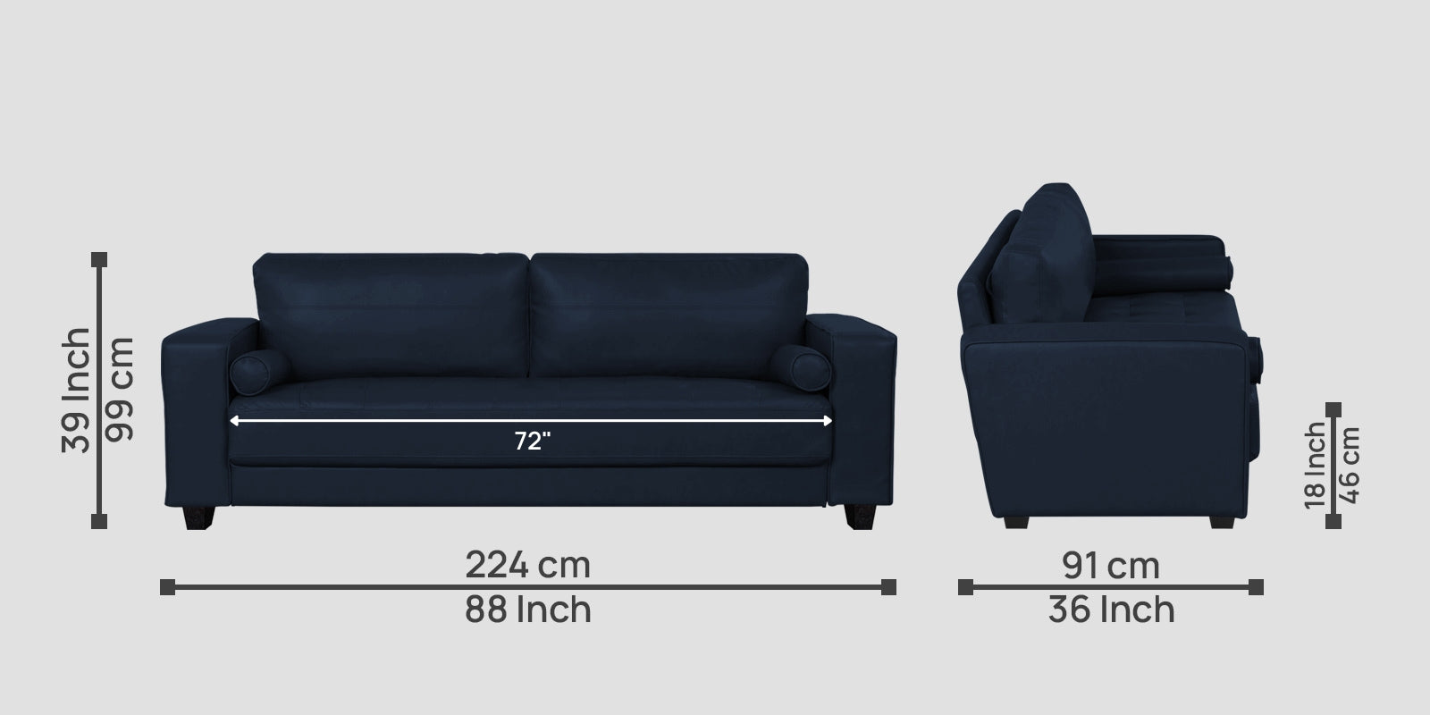 Darwin Leatherette 3 Seater Sofa In Berry Blue Colour - Febonic Living
