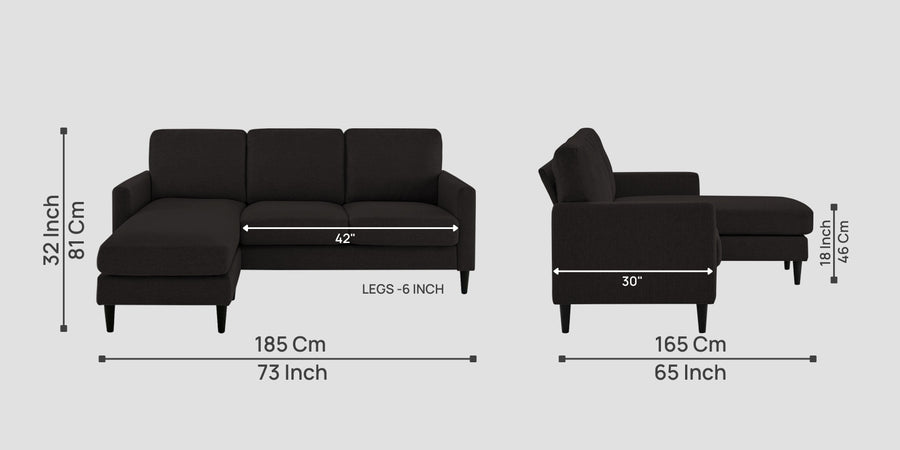 Romie Fabric Rhs Sectional Sofa 2 Lounger In Cara Brown Colour - Febonic Living