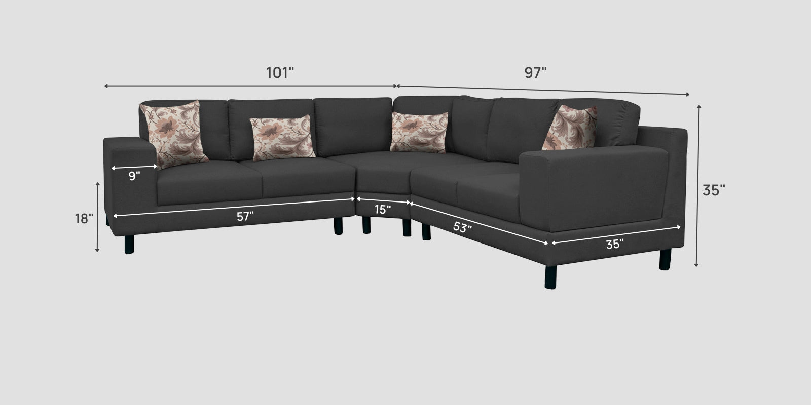 Betty Fabric 6 Seater RHS Corner Sofa In Stone Grey Colour - Febonic Living