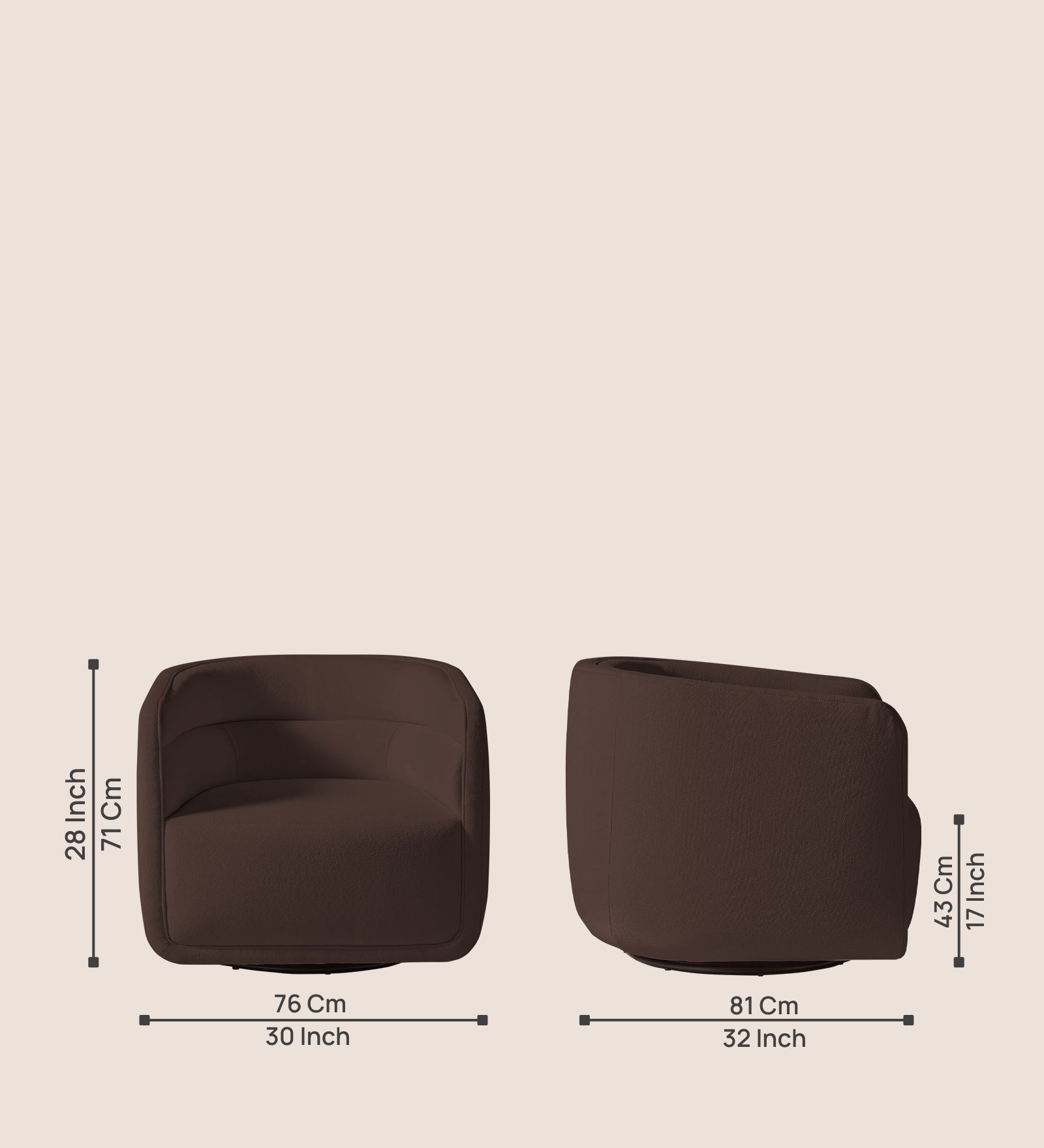 Ria Fabric Swivel Chair in Caramel Brown Colour