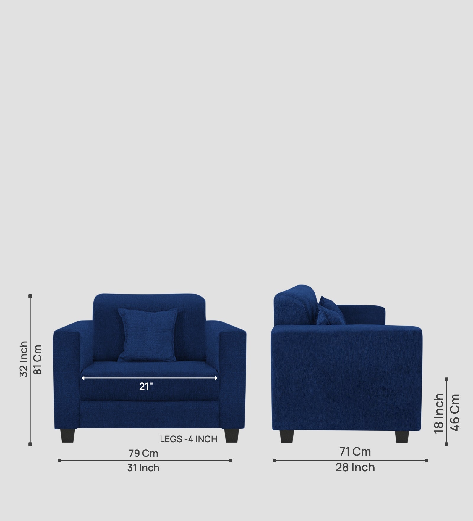 Nebula Fabric 1 Seater Sofa In Royal Blue Colour - Febonic Living