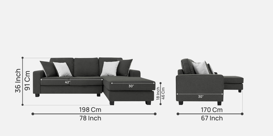 Ladybug Fabric Lhs Sectional Sofa 2 Lounger In Charcoal Grey Colour - Febonic Living