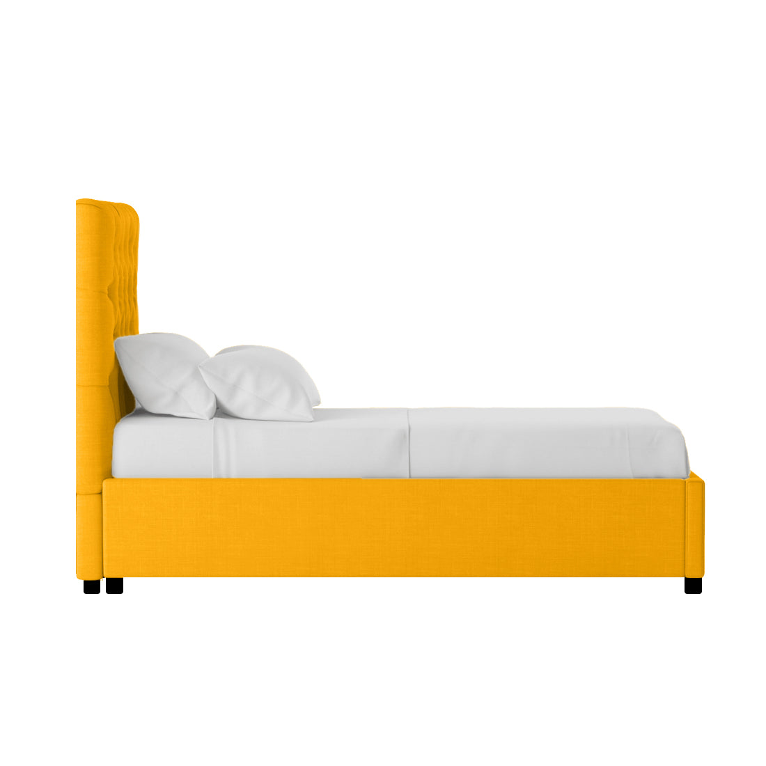 Isko Fabric Upholstered Single Bed in Bold Yellow Colour with Box Storage