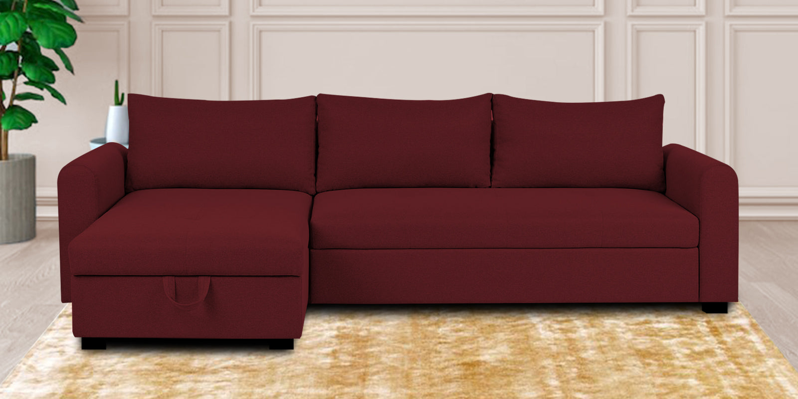 Sigma Fabric RHS Sectional Sofa (3+Lounger) In Blood Maroon Colour - Febonic Living