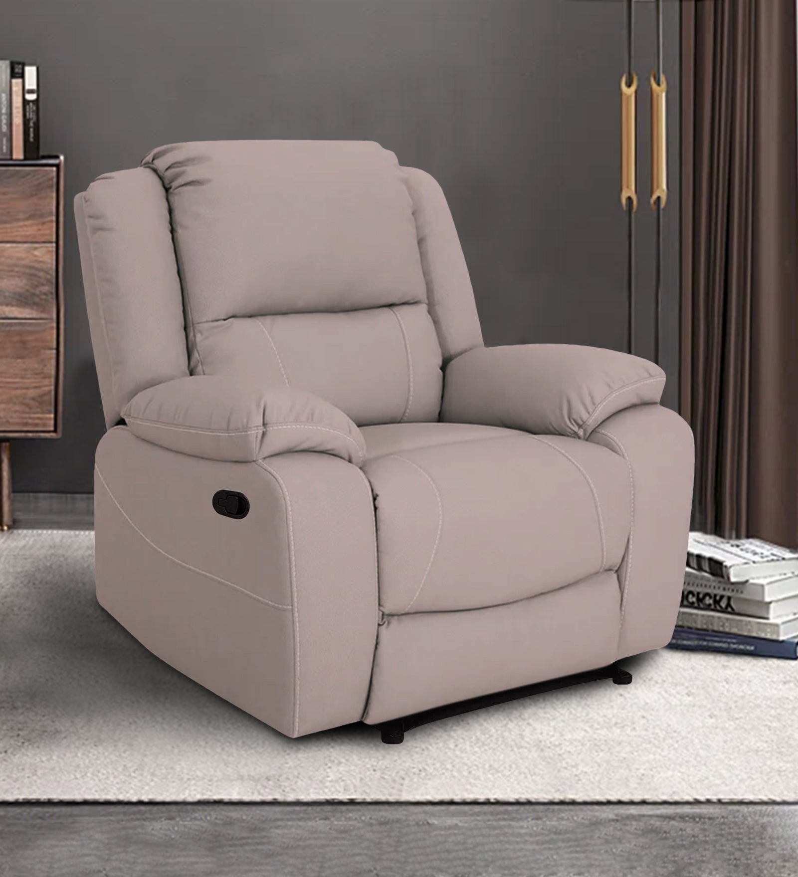 Adley Fabric Manual 1 Seater Recliner In Orchid Beige Colour