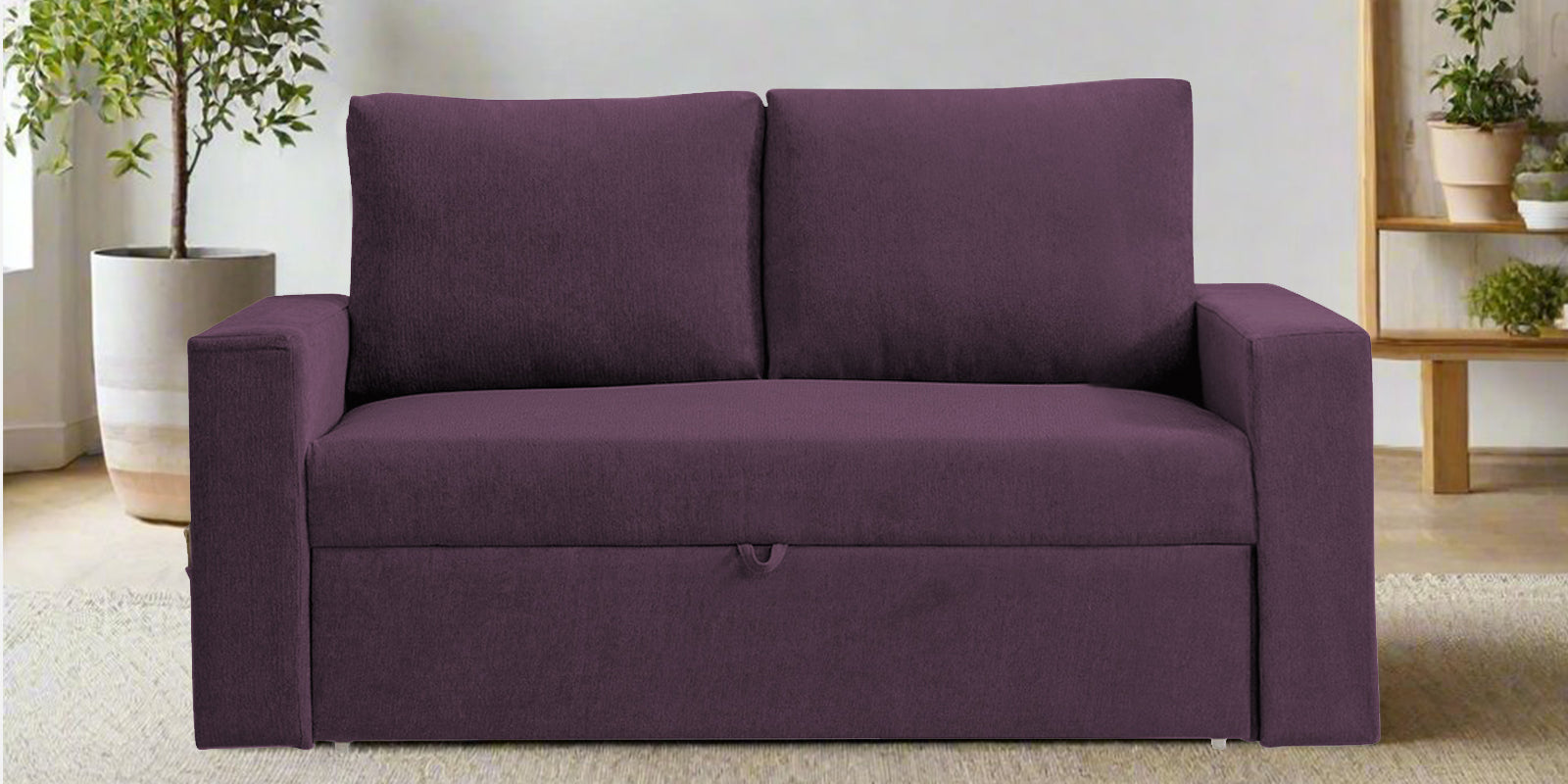 Kara Fabric 2 Seater Pull Out Sofa Cum Bed in Greek Purple Colour