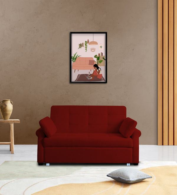 Fornia  3 Seater Pull Out  Cum Bed Fabric Sofa - Blood Maroon