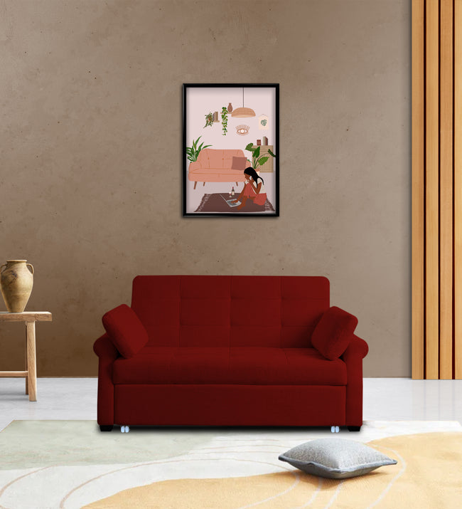 Fornia  3 Seater Pull Out  Cum Bed Fabric Sofa - Blood Maroon by Febonic Living