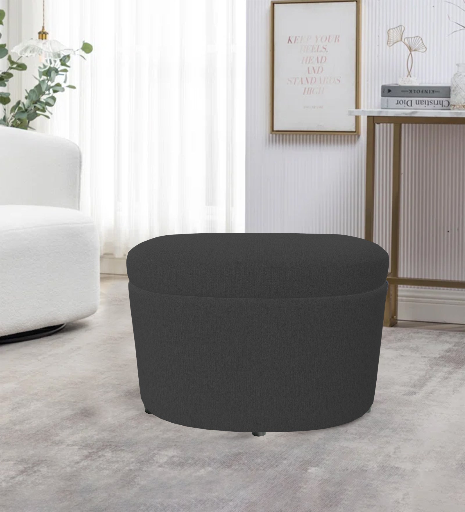 Ruggy Fabric Storage Ottoman in Charcoal Grey Colour