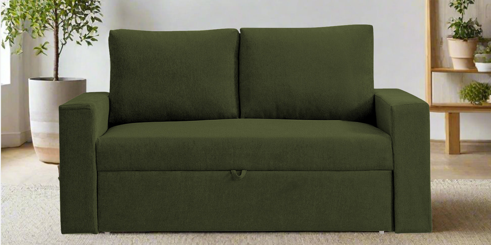 Kara Fabric 2 Seater Pull Out Sofa Cum Bed in Olive Green Colour