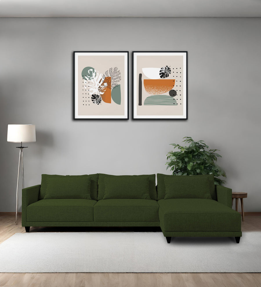 Kera  LHS  (3+Lounger) Fabric Sectional Sofa - Olive Green by Febonic Living