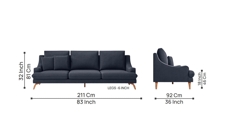 Savano Fabric 3 Seater Sofa In Denim Blue Colour - Febonic Living