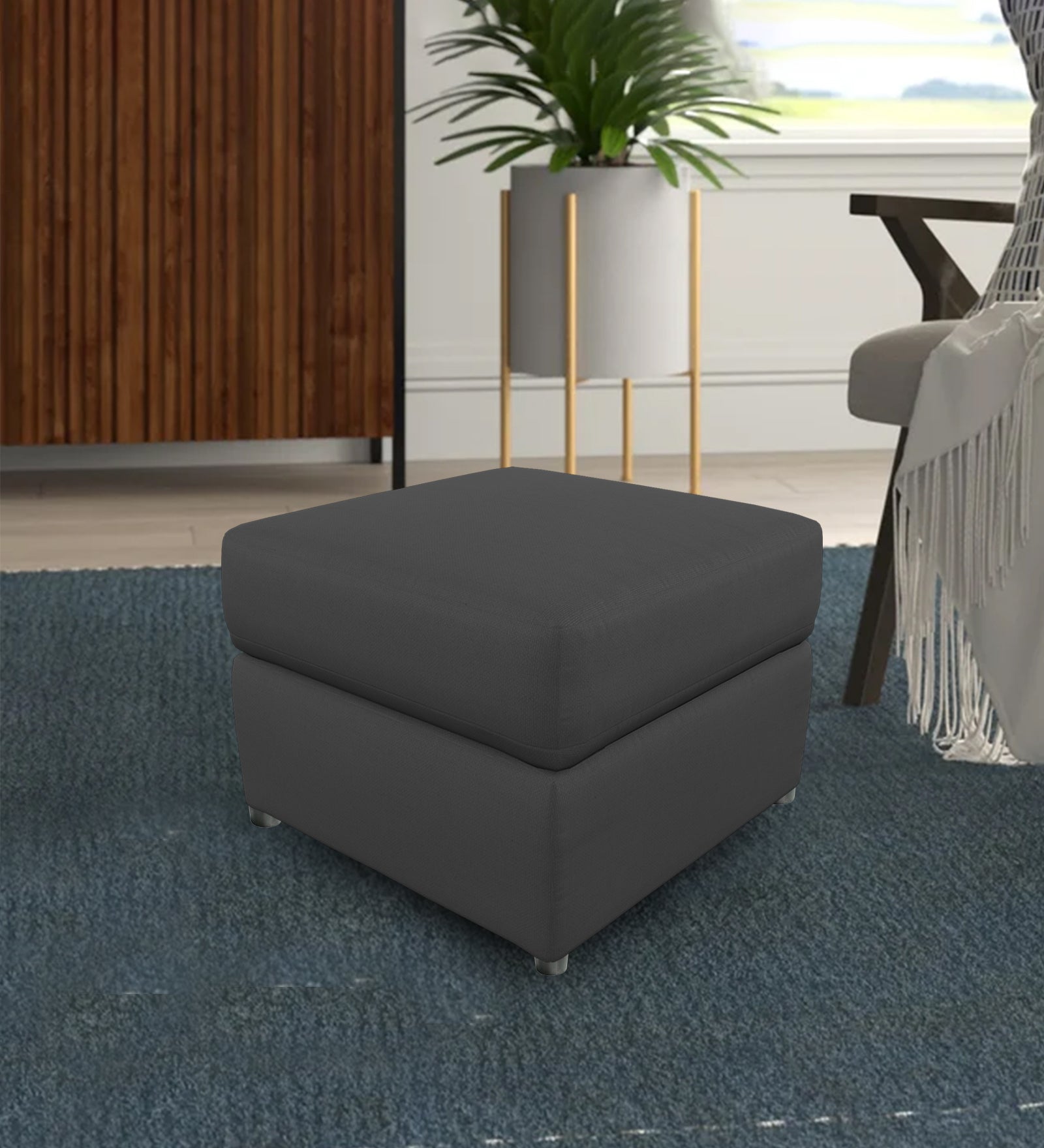 Penny Fabric Storage Ottoman In Charcoal Grey Colour