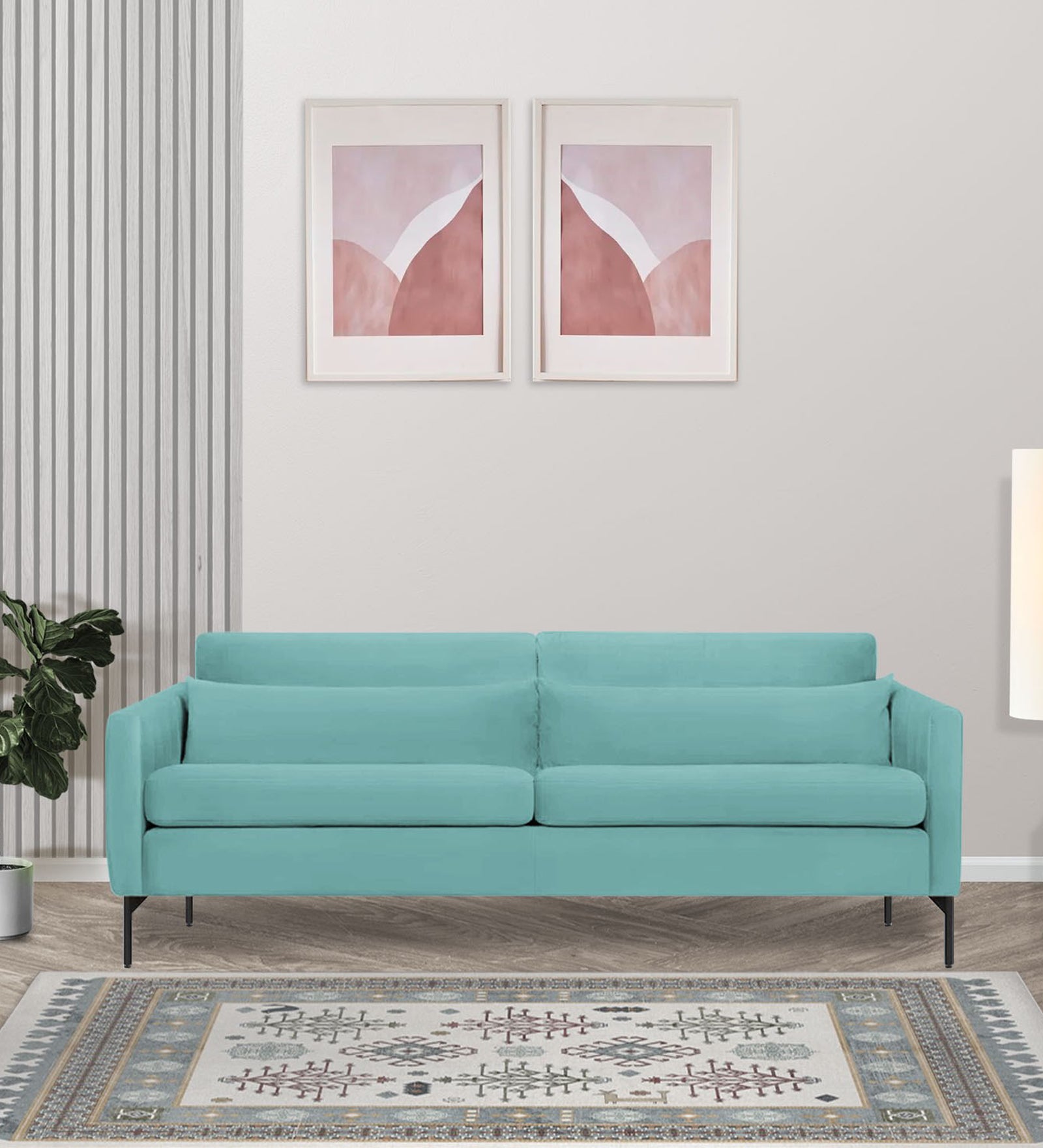 Haru Velvet 3 Seater Sofa in Barmunda Aqua Colour