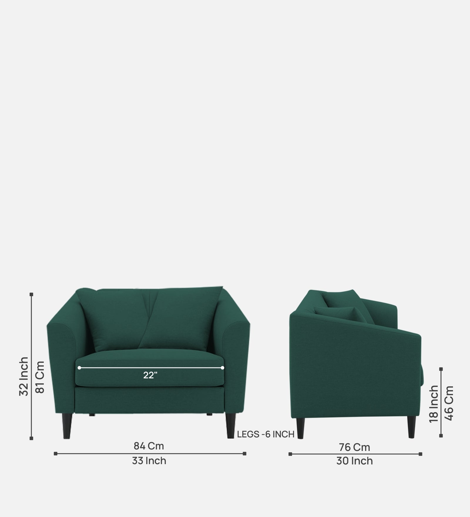 Polon Fabric 1 Seater Sofa In Sage Green Colour