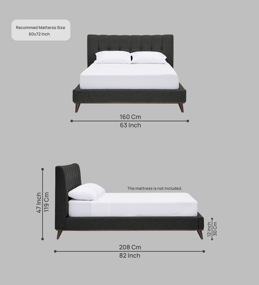 Jasmin Fabric Upholstered Queen Bed In Charcoal Grey Colour - Febonic Living
