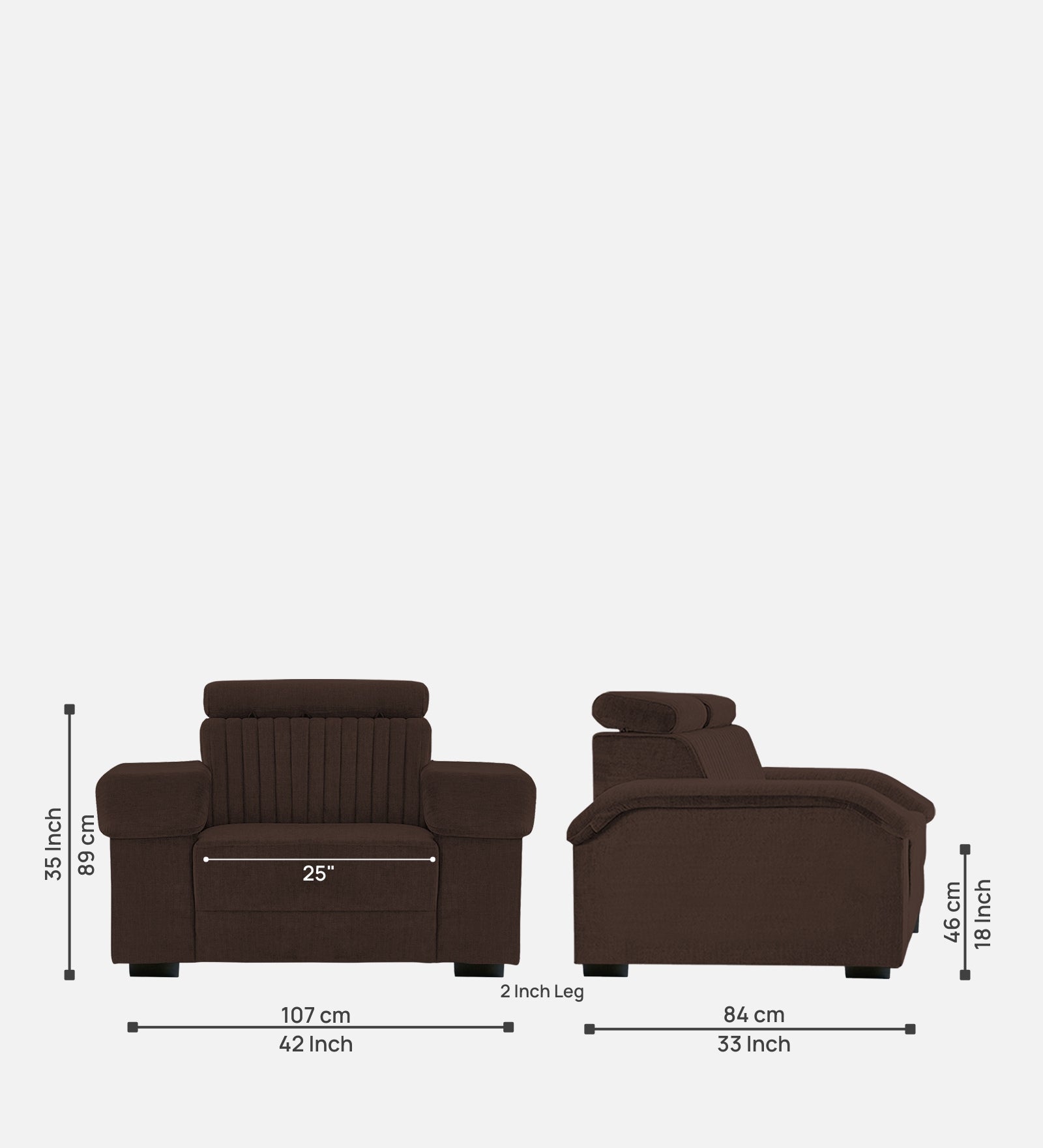 Draco Fabric 1 Seater Sofa In  Coffee Brown Colour - Febonic Living