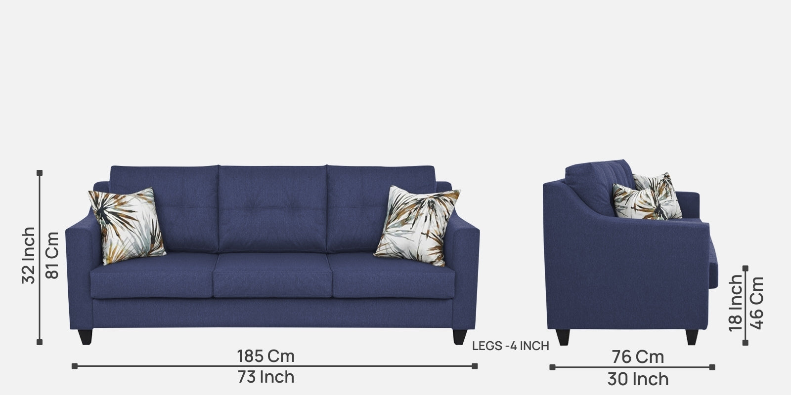 Welly Fabric 3 Seater Sofa In Slate Blue Colour