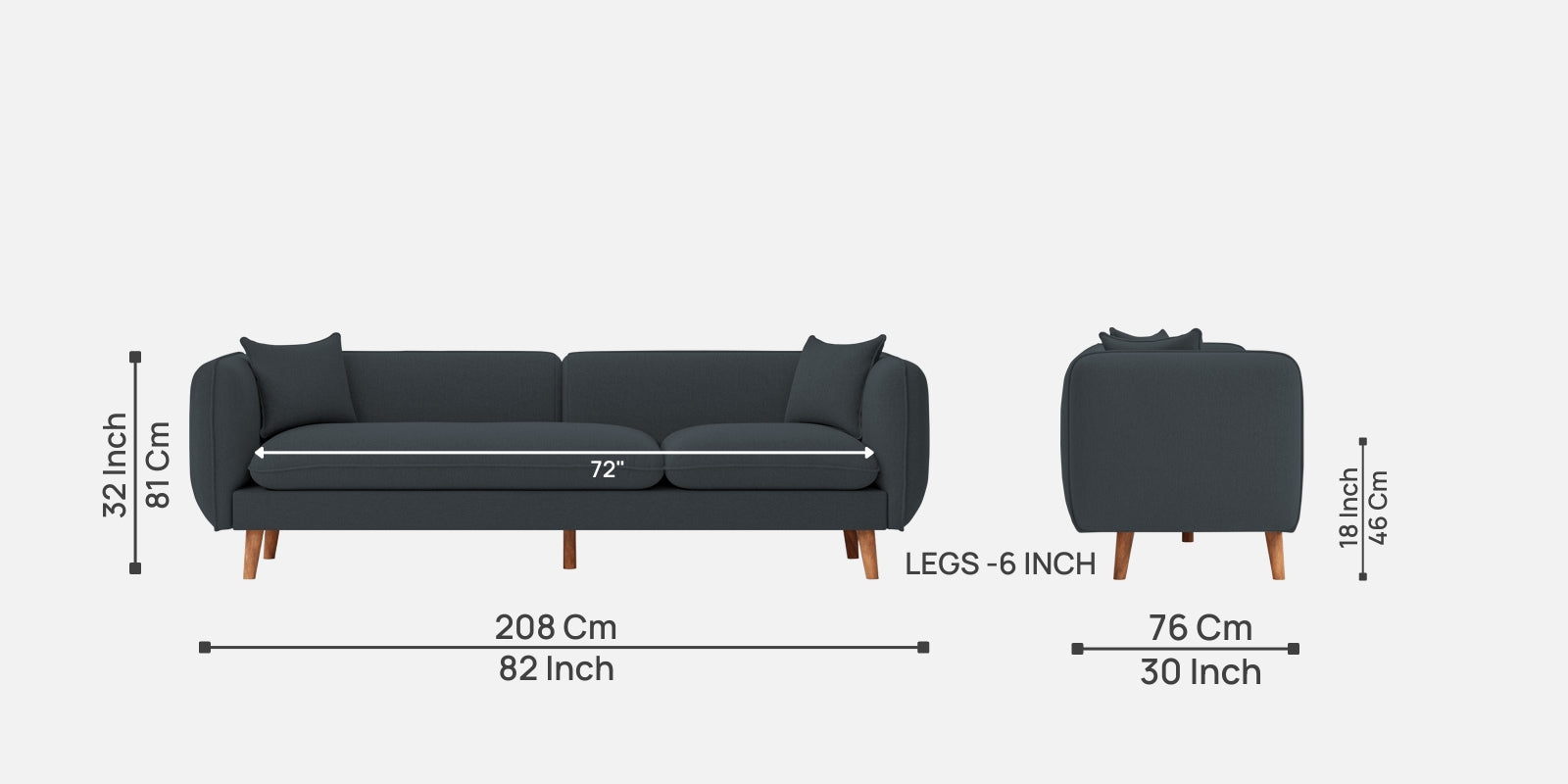 Reva Fabric 3 Seater Sofa In Duby Grey Colour