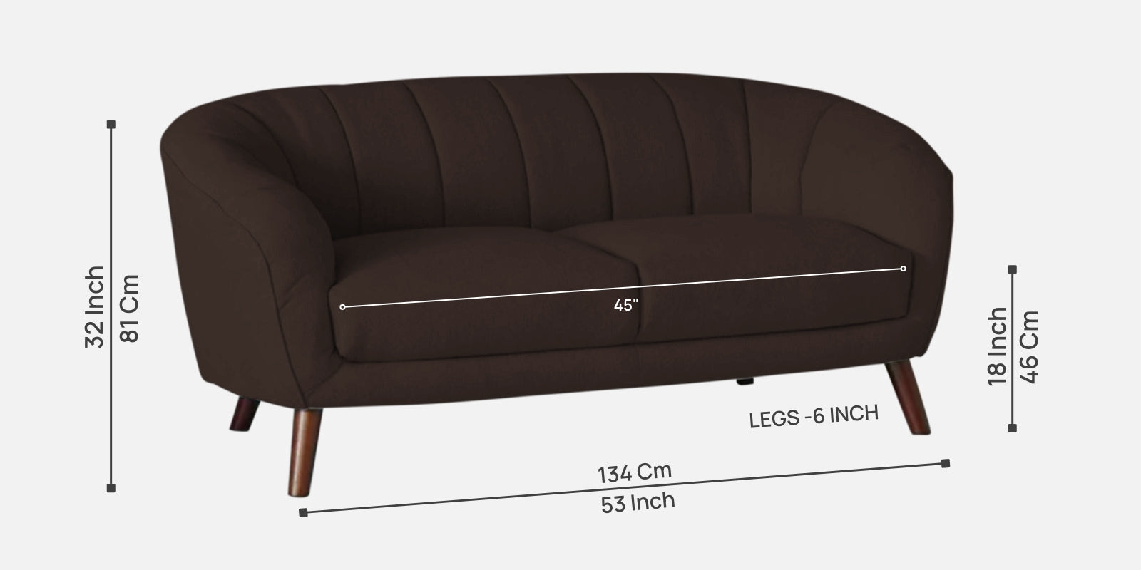 Benjamin Fabric 2 Seater Sofa in Coffee Brown Colour