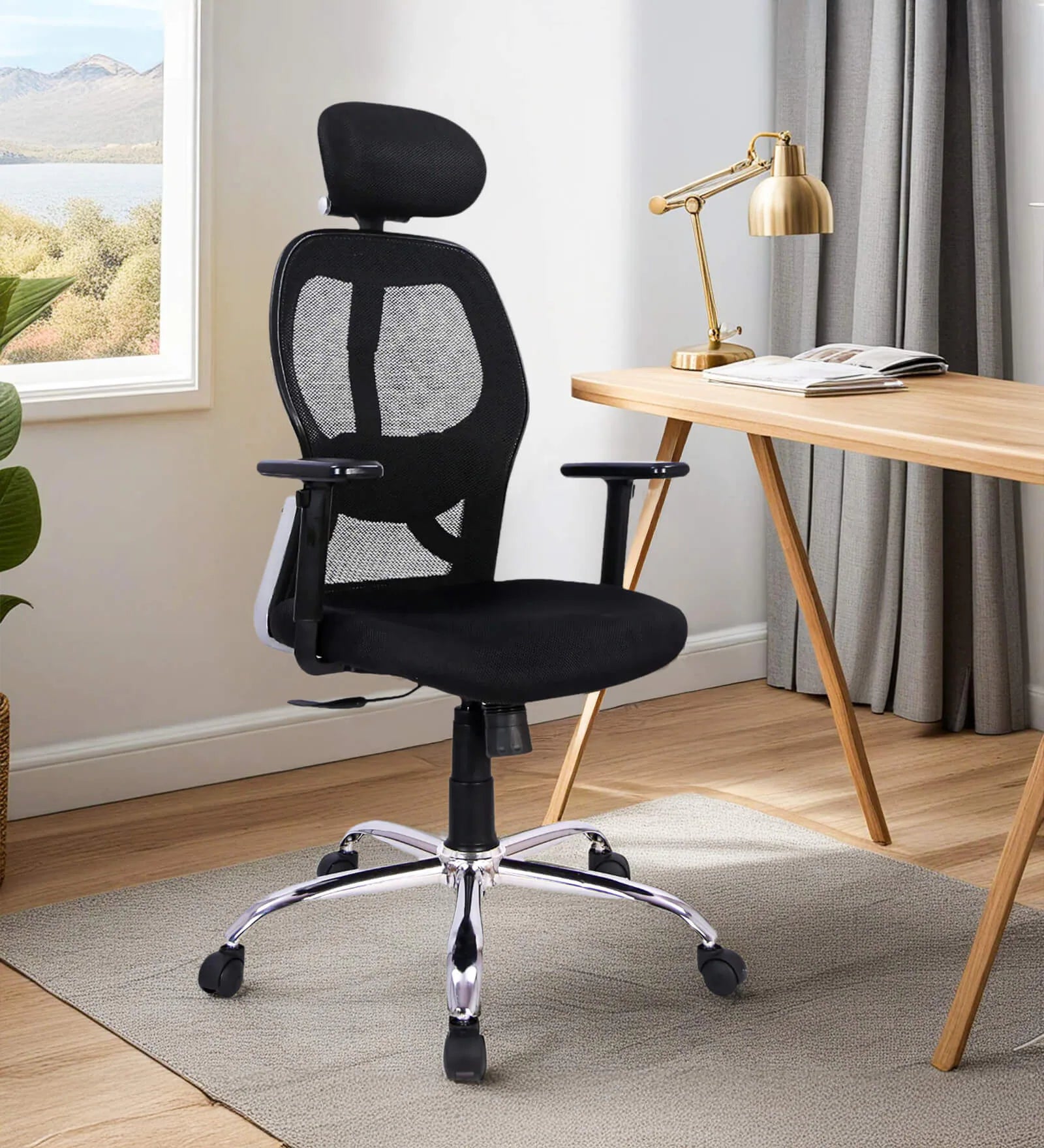 Foxy Breathable Mesh Ergonomic Chair with Adjustable Lumbar Support In Coco Black Colour - Febonic Living