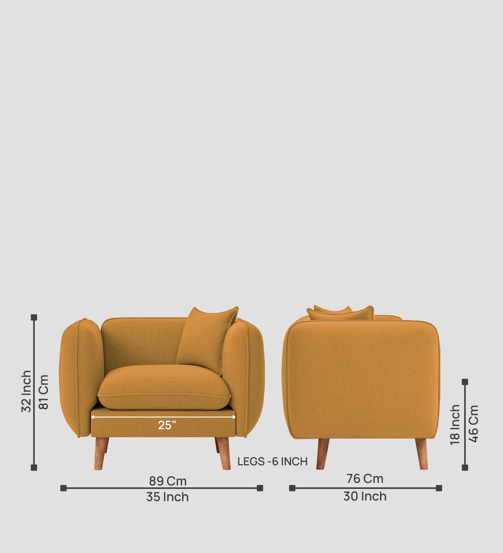 Reva Fabric 1 Seater Sofa In  Corn Yellow Colour