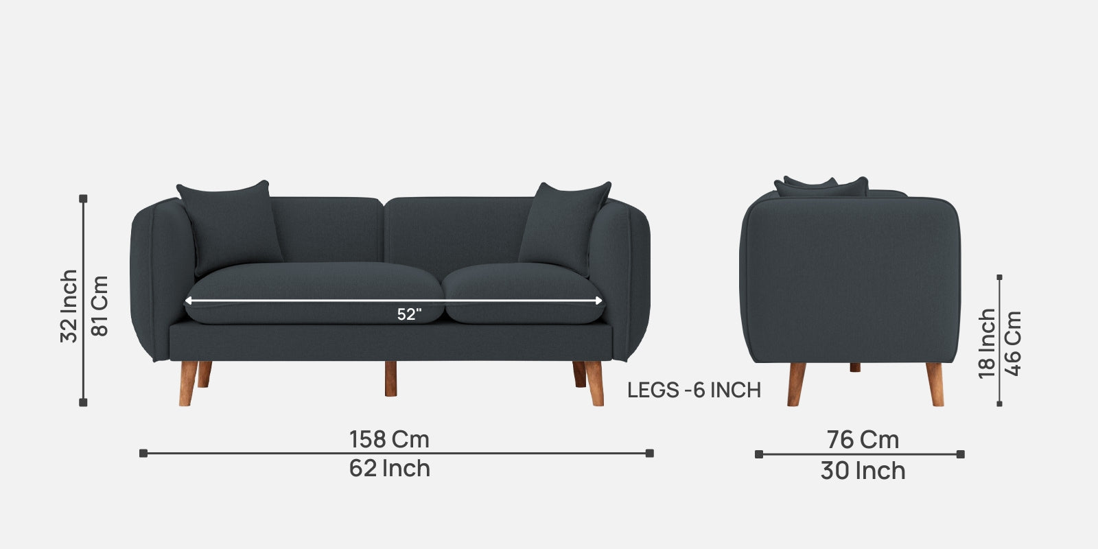 Reva Fabric 2 Seater Sofa In Duby Grey Colour