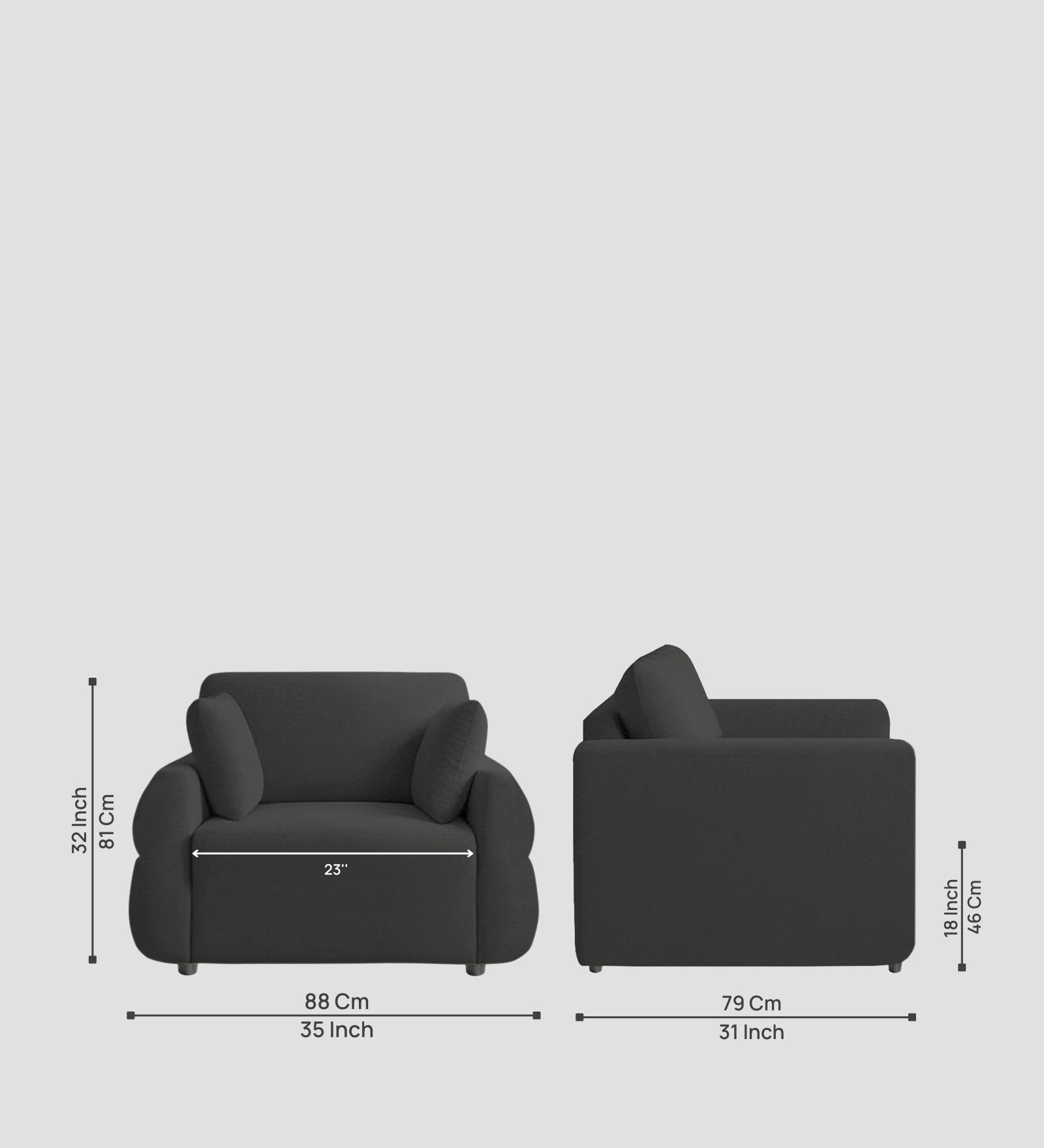 Jack Fabric 1 Seater Sofa In  Charcoal Grey Colour - Febonic Living
