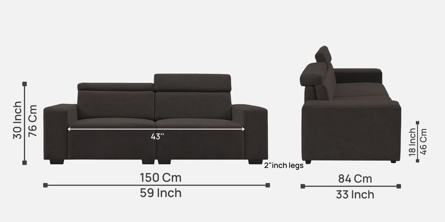 Hiro Fabric 2 Seater Sofa In Coal Brown Colour - Febonic Living