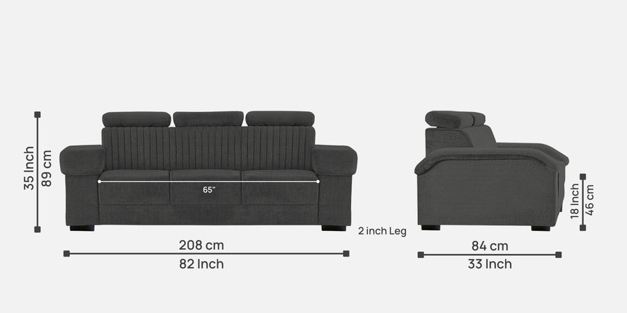 Draco Fabric 3 Seater Sofa In Charcoal Grey Colour - Febonic Living
