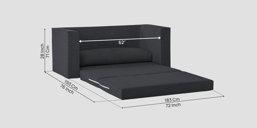 Kenia Fabric 3 Seater Foldable Sofa Cum Bed In Charcoal Grey Colour - Febonic Living