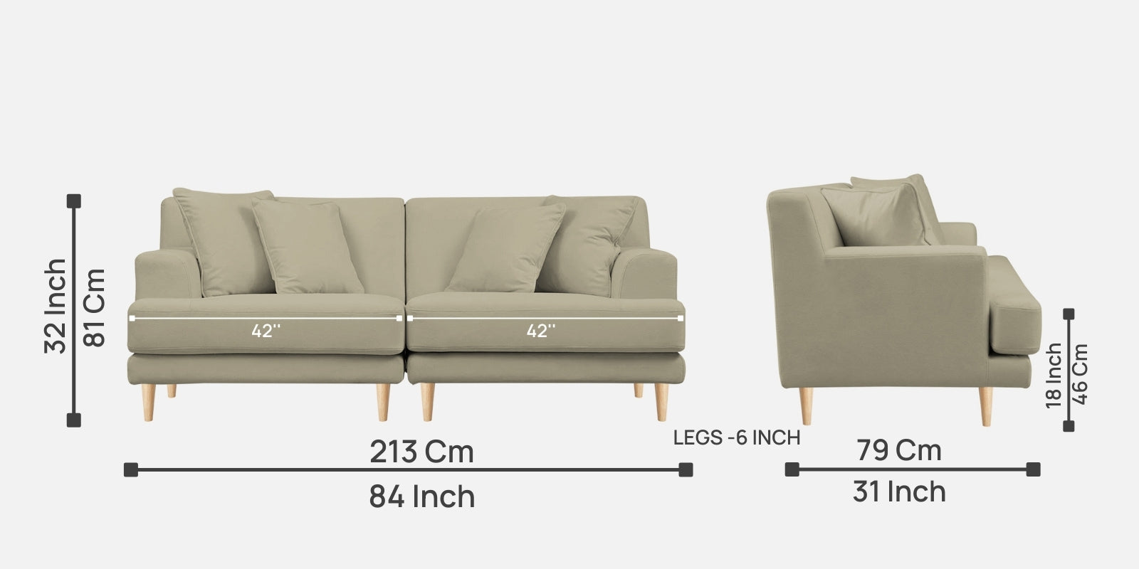 Woody Fabric 3 Seater Sofa in Carnival Beige Colour