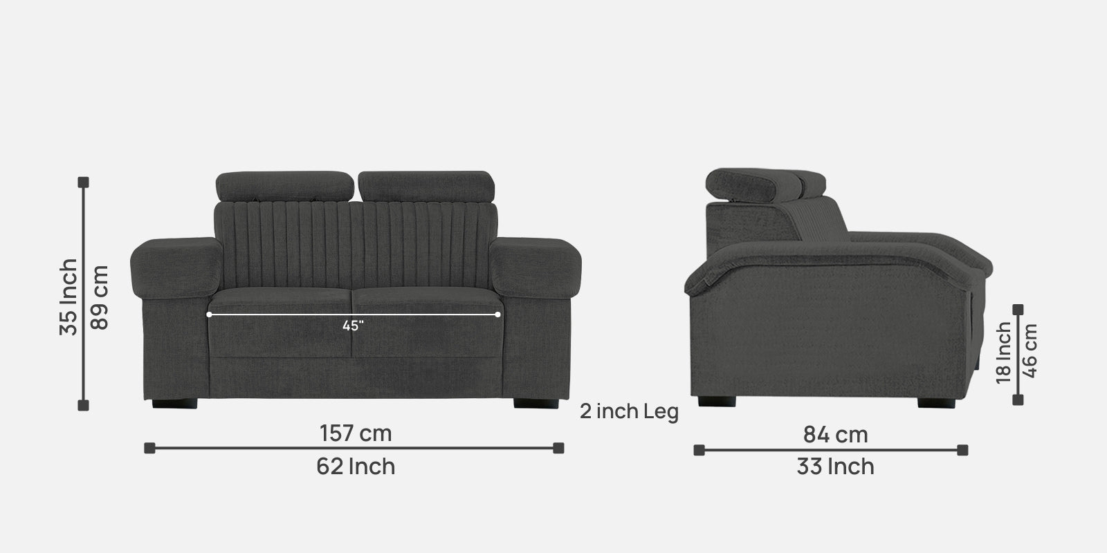 Draco Fabric 2 Seater Sofa In Charcoal Grey Colour - Febonic Living