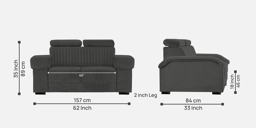 Draco Fabric 2 Seater Sofa In Charcoal Grey Colour - Febonic Living