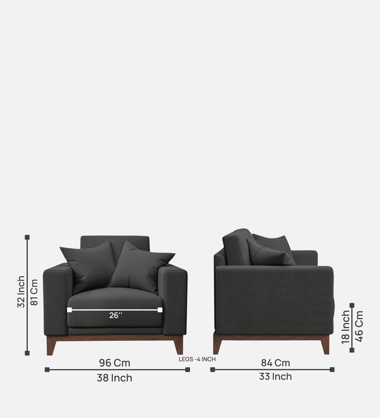 Luca Fabric 1 Seater Sofa in Stone Grey Colour