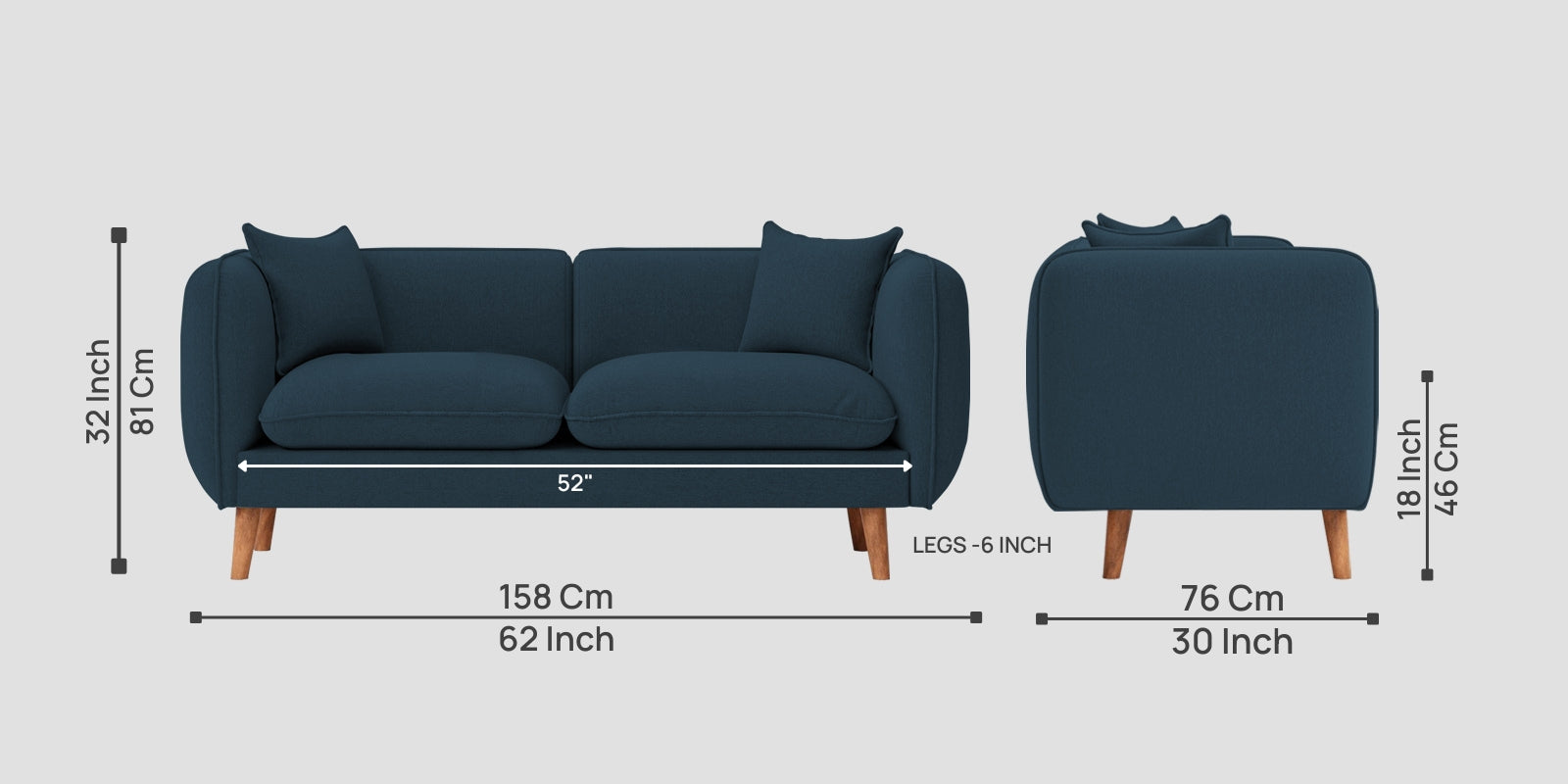 Reva Fabric 2 Seater Sofa In Cool Blue Colour - Febonic Living