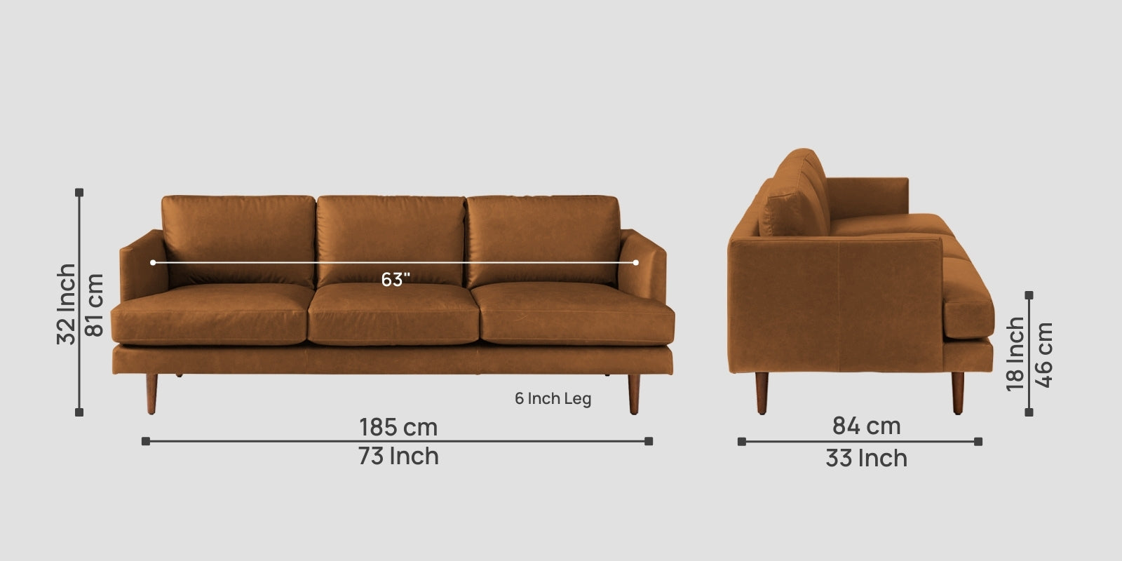 Sterio Leatherette 3 Seater Sofa in Cinnamon Brown Colour