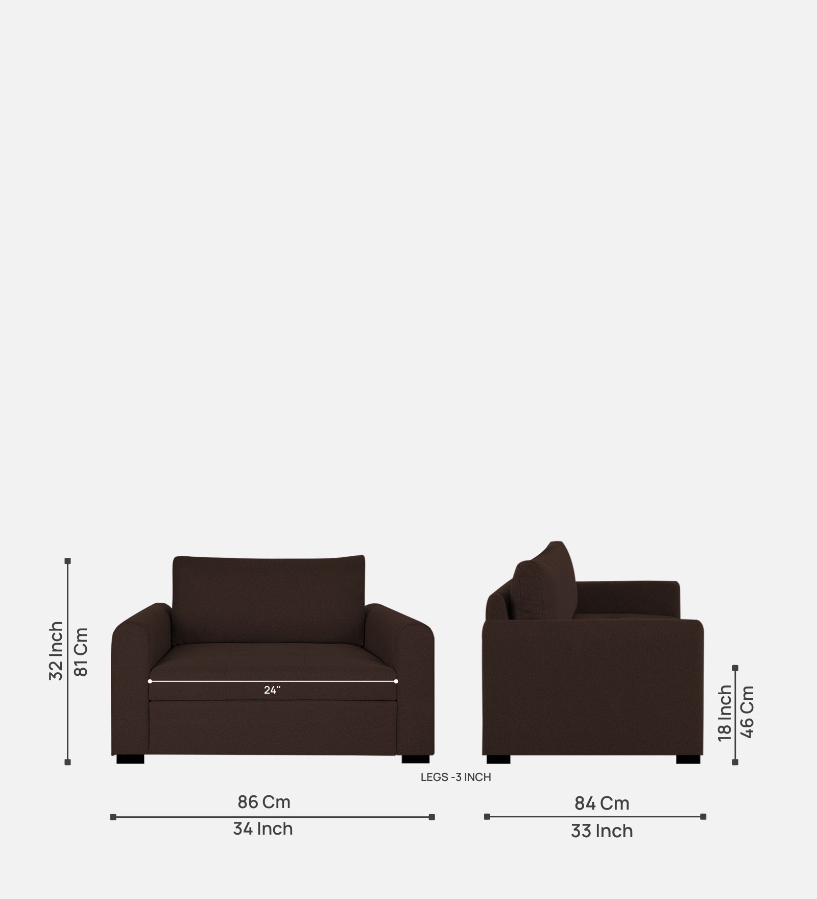 Sigma Fabric 1 Seater Sofa in Coffee Brown Colour