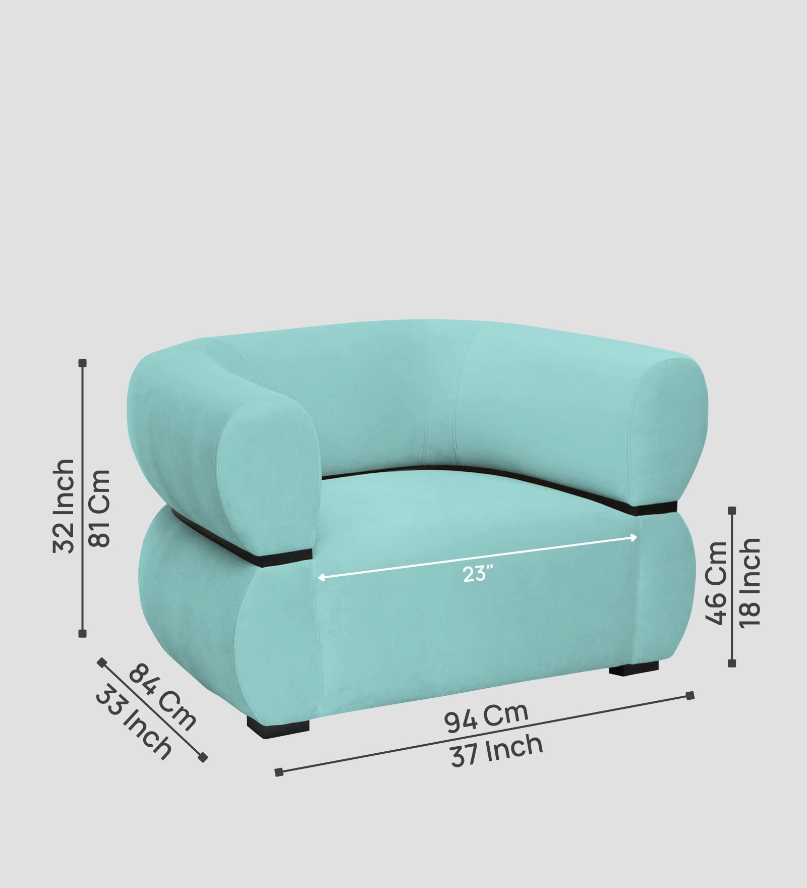 Kula Velvet 1 Seater Sofa In Barmunda Aqua Colour