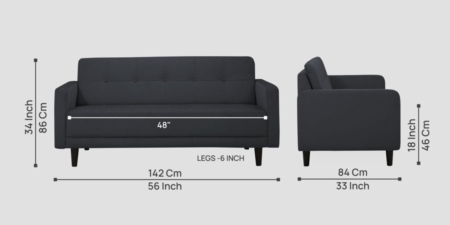Noha Fabric 2 Seater Sofa In Charcoal Grey Colour - Febonic Living
