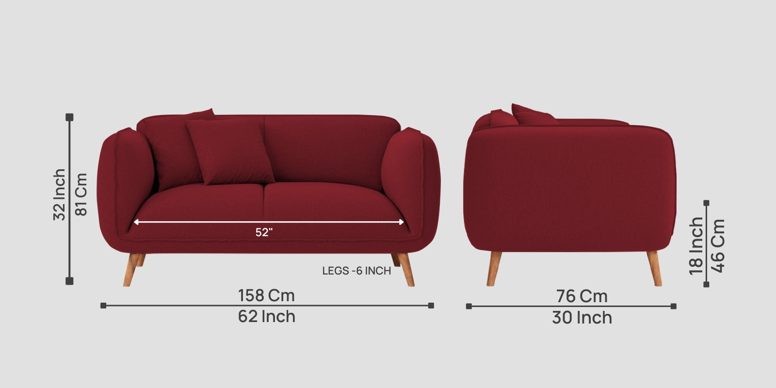Zia Fabric 2 Seater Sofa In Chilli Red Colour