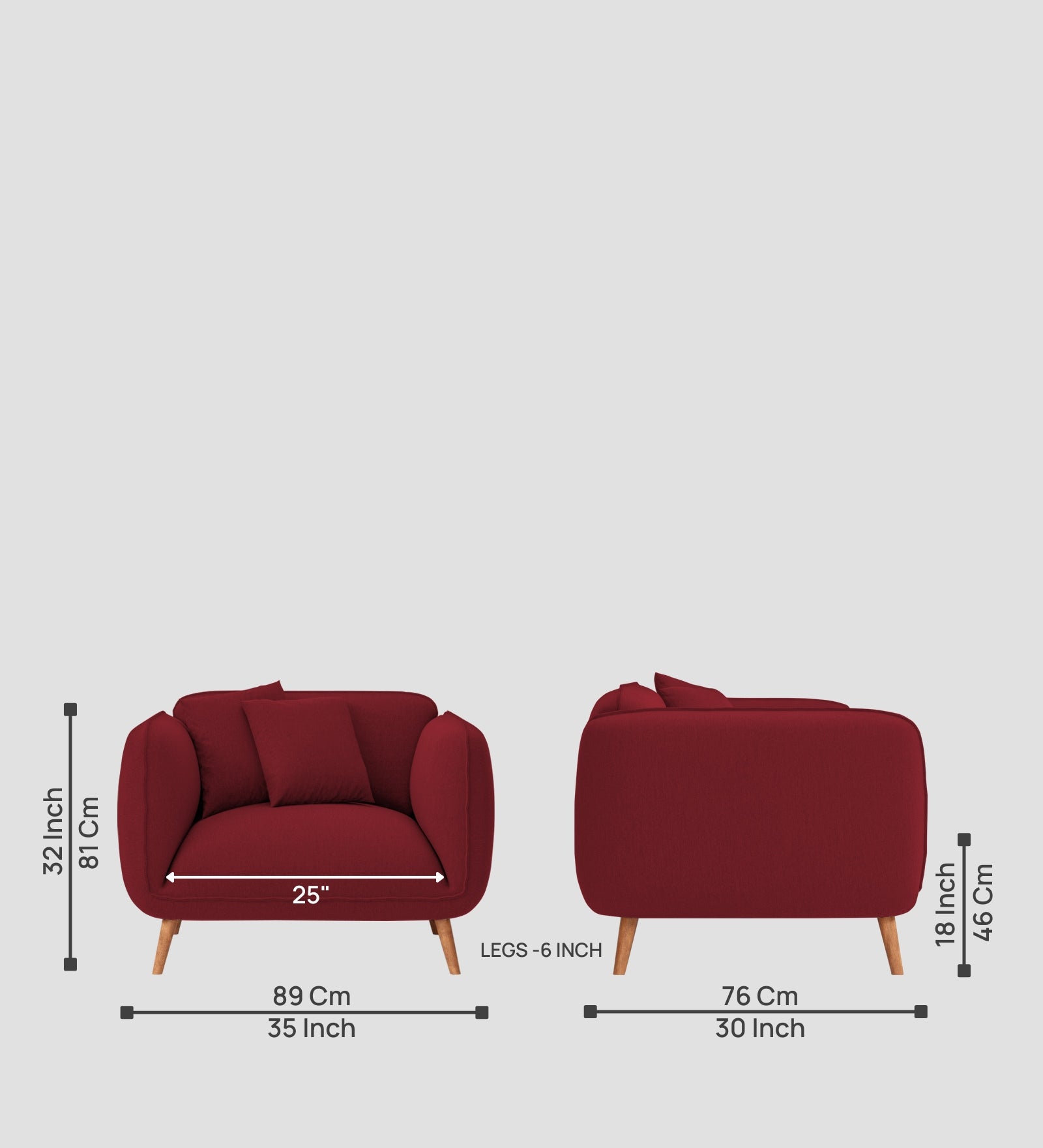 Zia Fabric 1 Seater Sofa In Chilli Red Colour