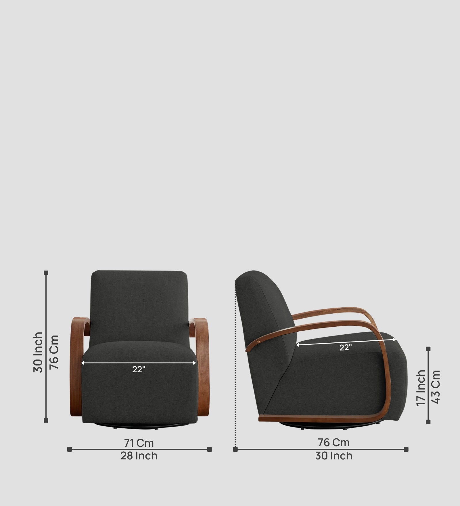 Balma Fabric Swivel Chair in Charcoal Grey Colour