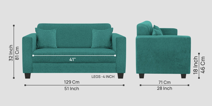 Nebula Fabric 2 Seater Sofa In Sea Green Colour - Febonic Living