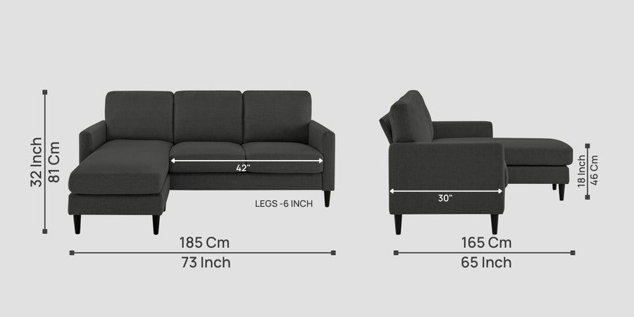 Romie Fabric Rhs Sectional Sofa 2 Lounger In Charcoal Grey Colour - Febonic Living