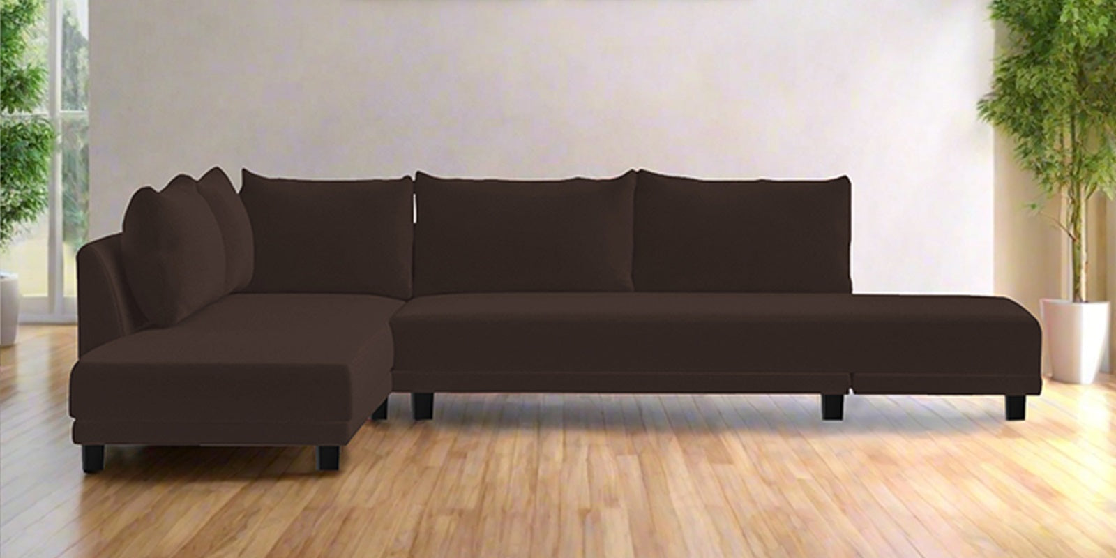 Ira Fabric RHS 6 Seater Sofa Cum Bed In Coffee Brown Colour