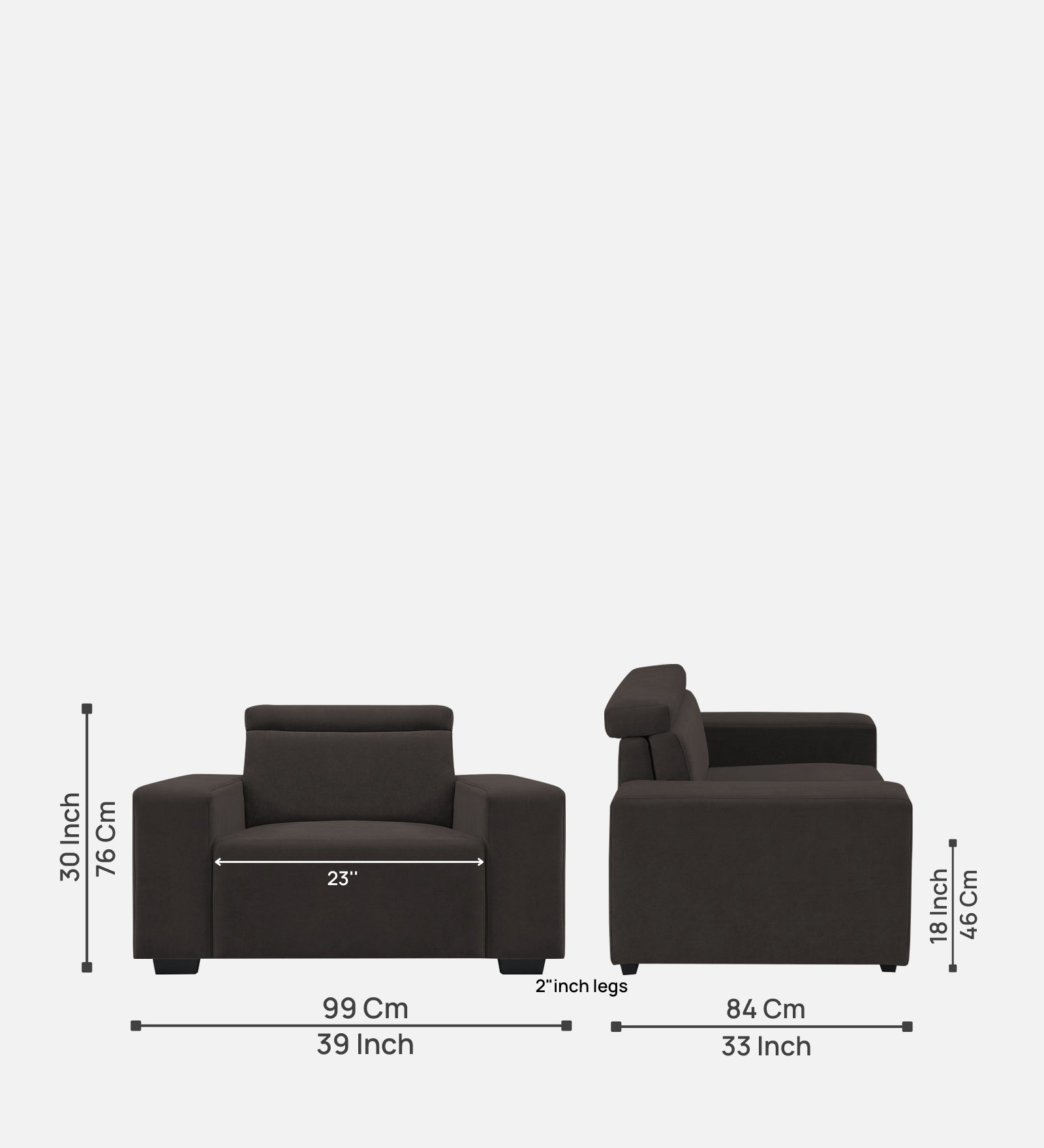 Hiro Fabric 1 Seater Sofa In  Coal Brown Colour - Febonic Living