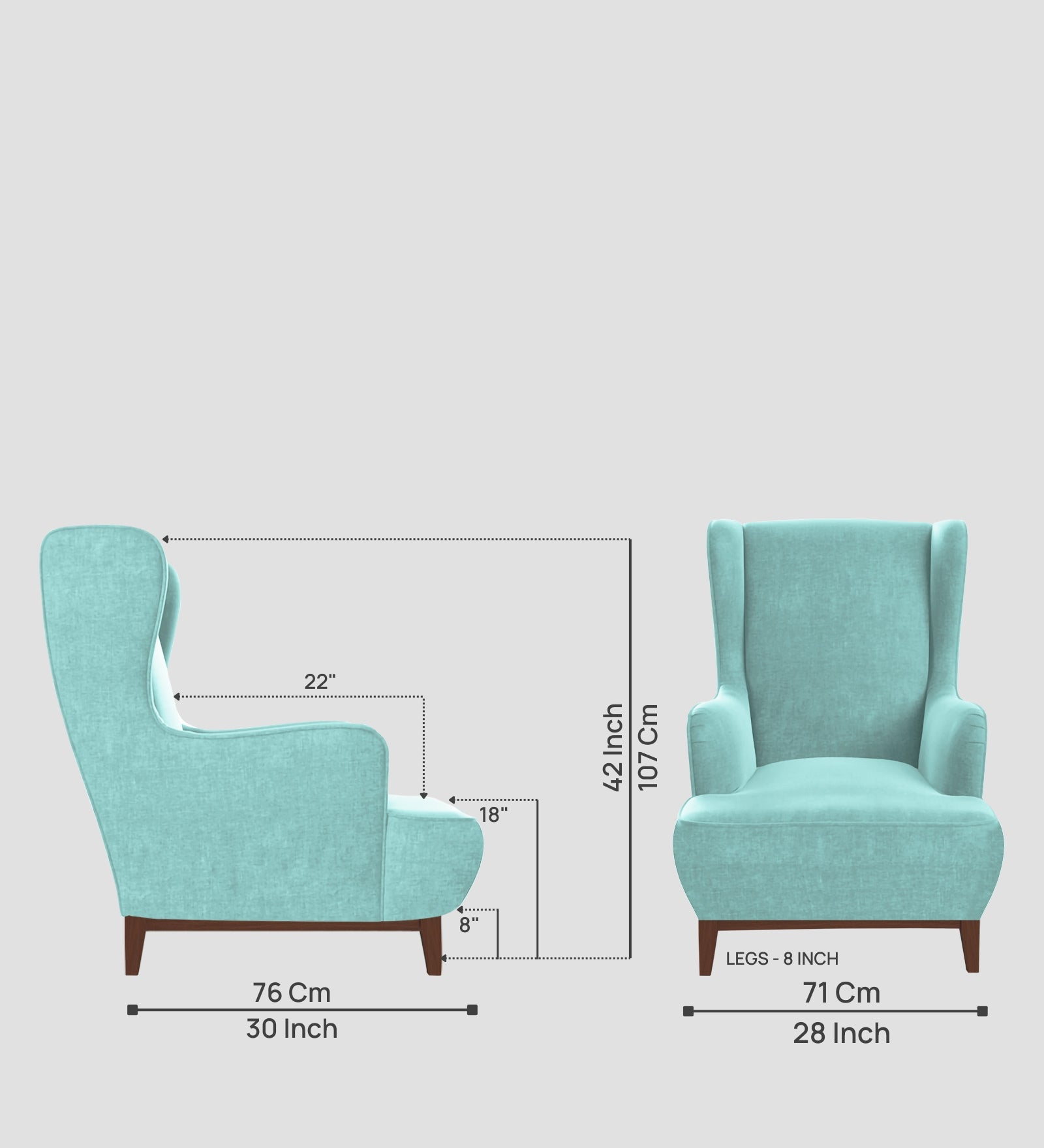 Suri Velvet 1 Seater Wing Chair in Barmunda Aqua Colour