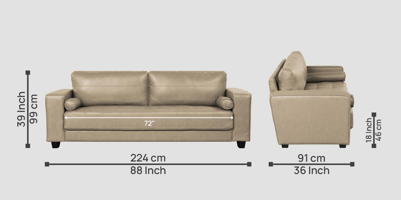 Darwin Leatherette 3 Seater Sofa In Tan Beige Colour - Febonic Living